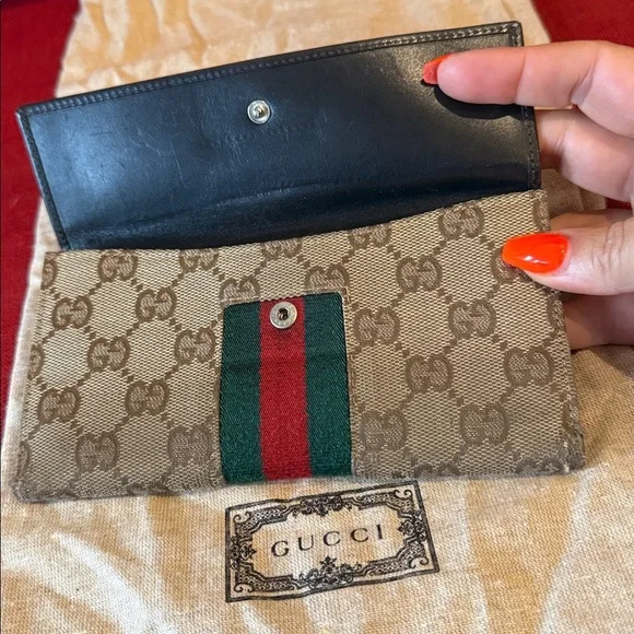 Gucci Black Monogram Clutch Wallet cards leather luxury designer red green women - Picture 4 of 15